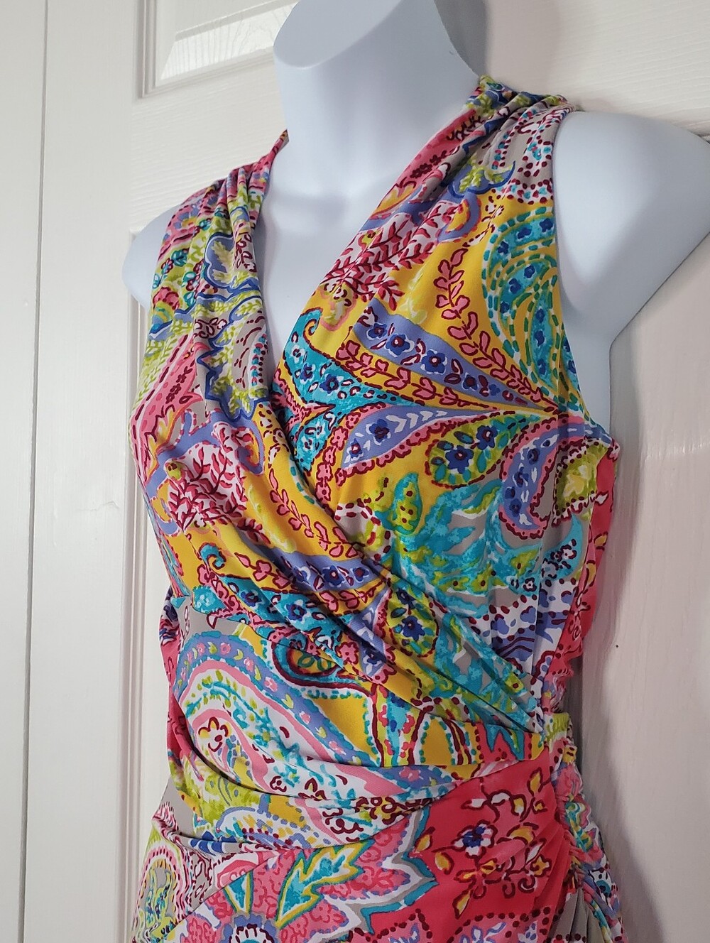 Ralph Lauren Multicolor Paisley Midi Dress Green Label Sleeveless Slit Size 4 - Picture 4 of 13